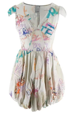 Online Abito in Cotone con Fantasia / Beige Donna Abiti