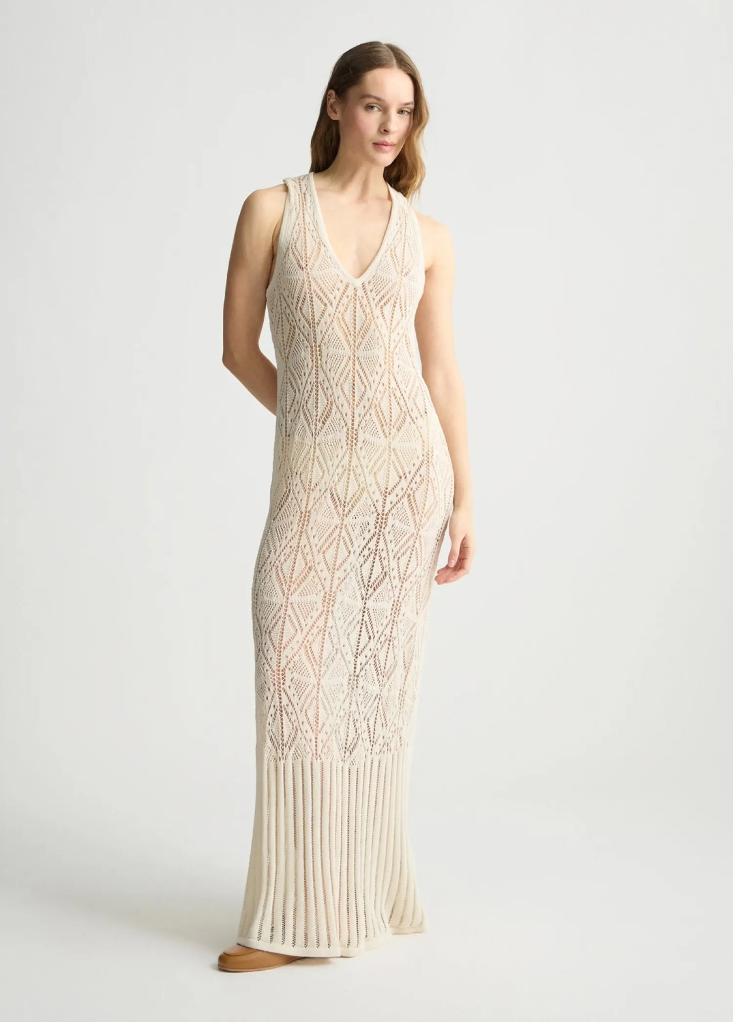 New Abito in Maglia Crochet / Beige Donna Abiti