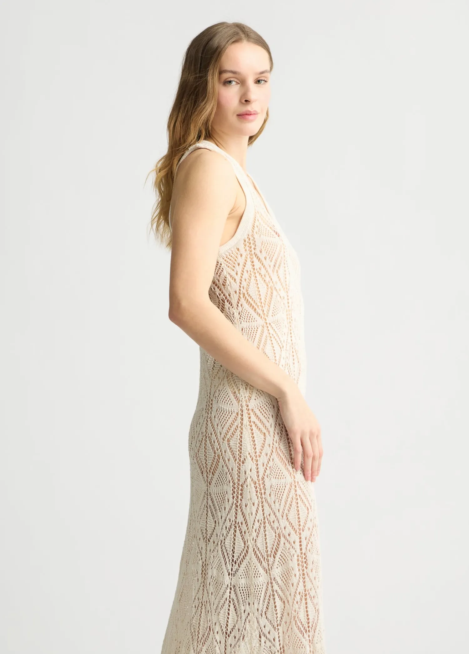 New Abito in Maglia Crochet / Beige Donna Abiti