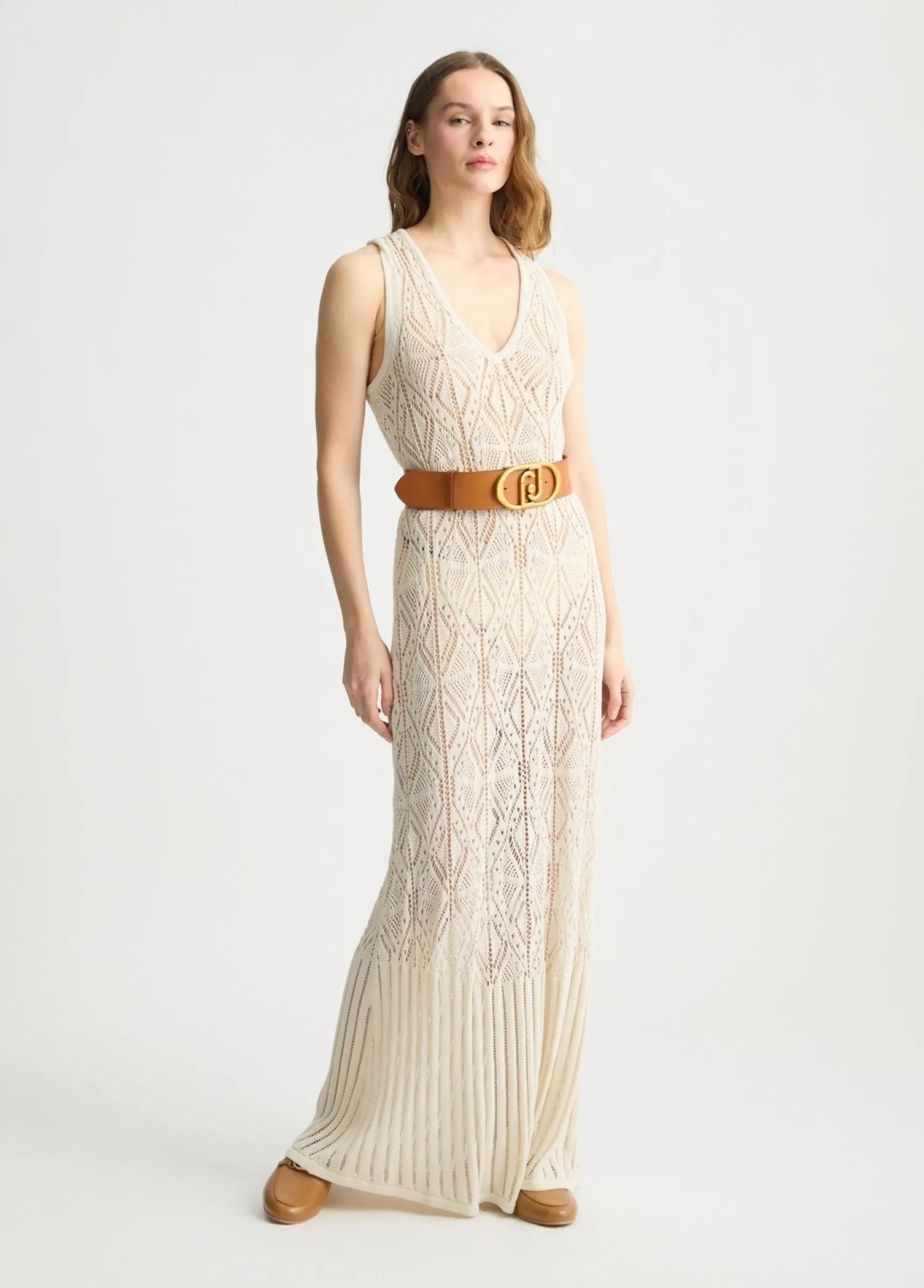 New Abito in Maglia Crochet / Beige Donna Abiti