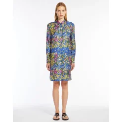 Outlet Abito in Twill di Pura Seta Stampata / Bluette Donna Abiti