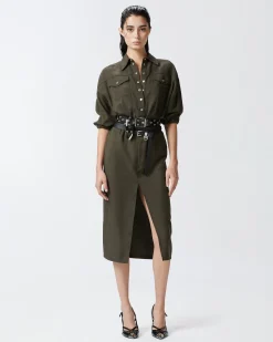 Hot Abito Midi Chemisier con Cintura / Donna Abiti