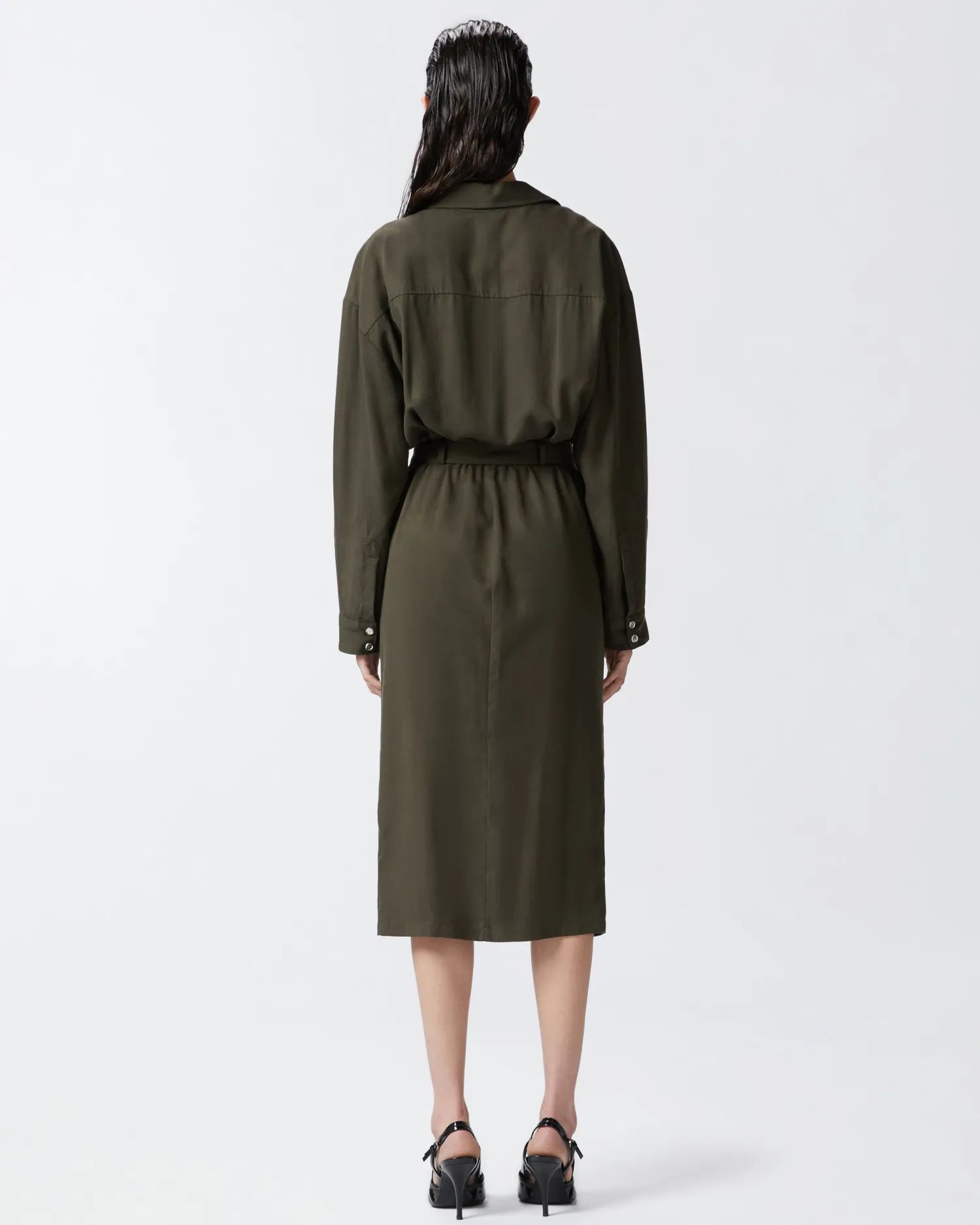 Hot Abito Midi Chemisier con Cintura / Donna Abiti