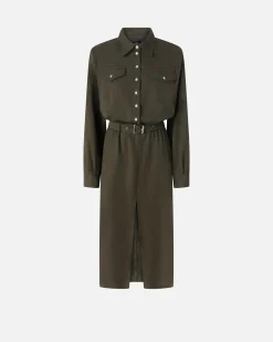 Hot Abito Midi Chemisier con Cintura / Donna Abiti