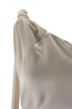 Clearance Abito Monospalla in Envers Satin / Beige Donna Abiti