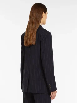 Outlet Blazer Monopetto in Lana Gessata / Blu Donna Giacche