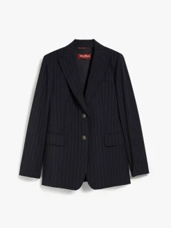 Outlet Blazer Monopetto in Lana Gessata / Blu Donna Giacche