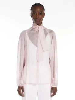 Sale Blusa con Fiocco in Seta Stampata / Rosa Donna Camicie