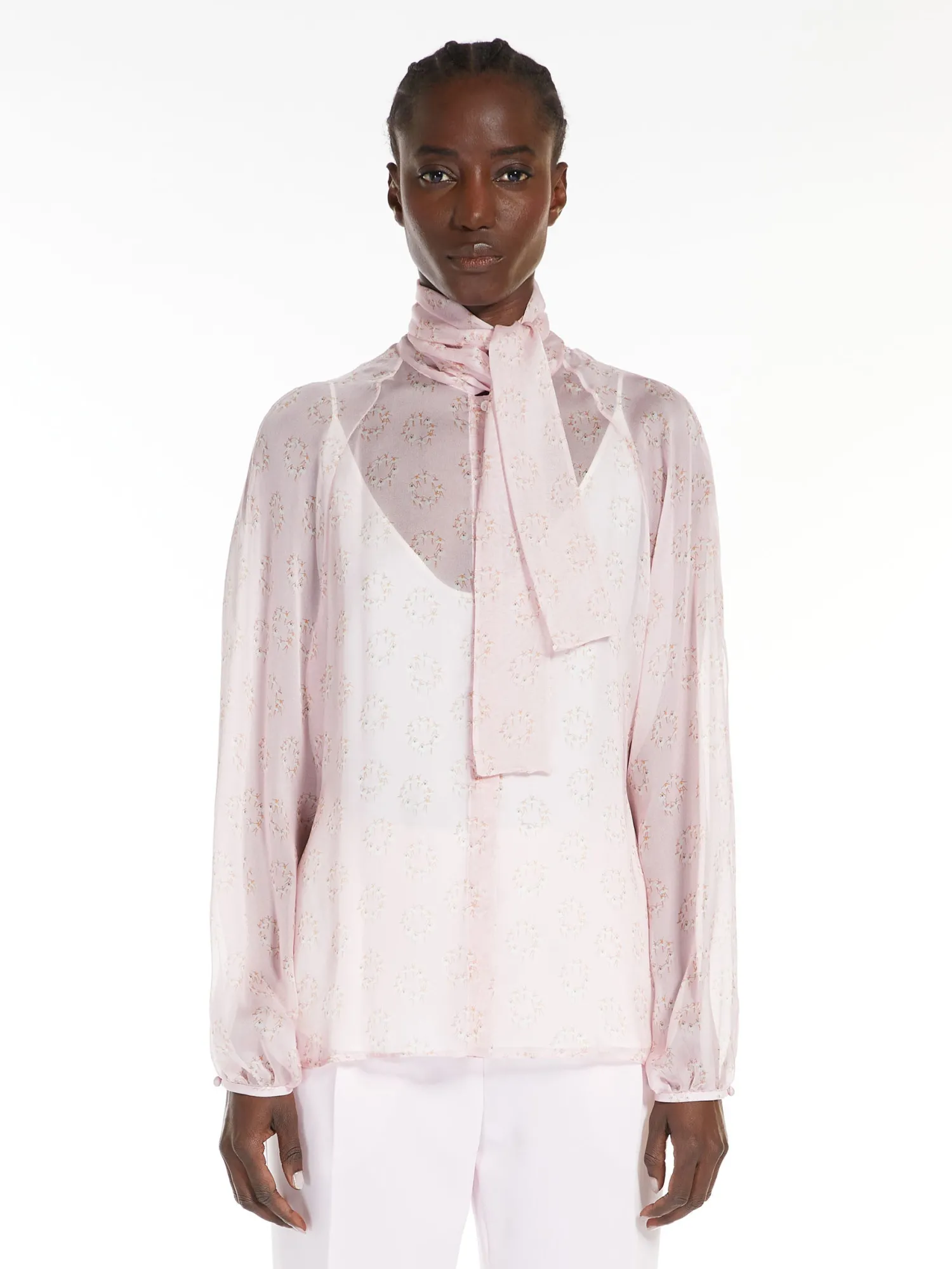 Sale Blusa con Fiocco in Seta Stampata / Rosa Donna Camicie