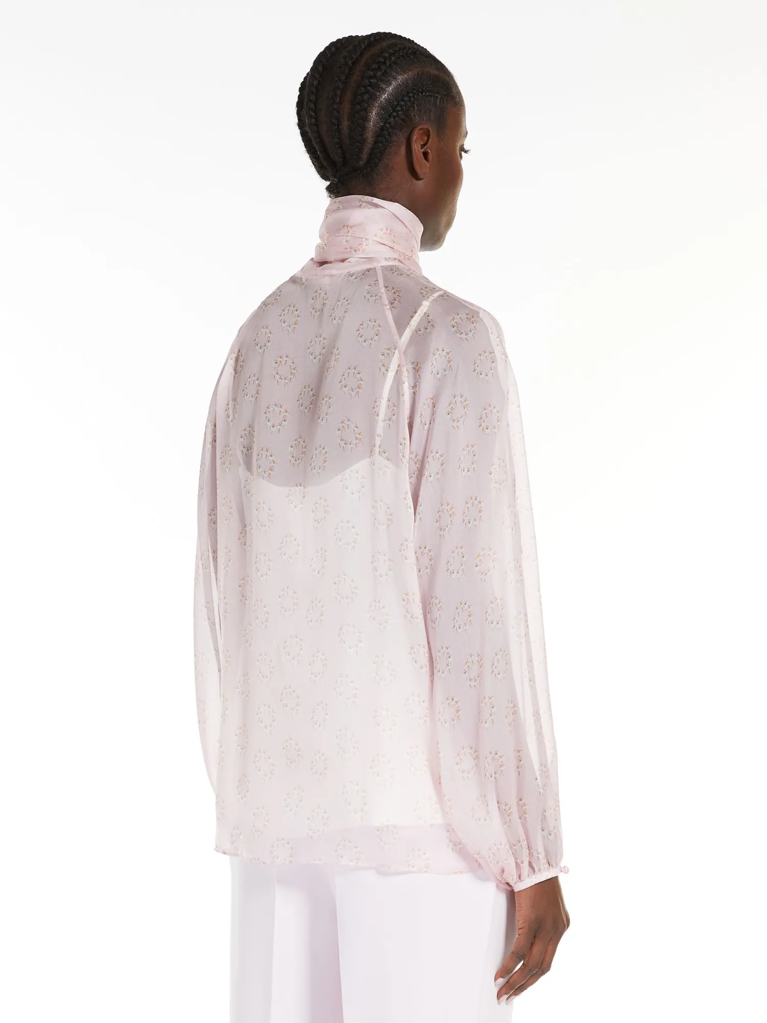 Sale Blusa con Fiocco in Seta Stampata / Rosa Donna Camicie