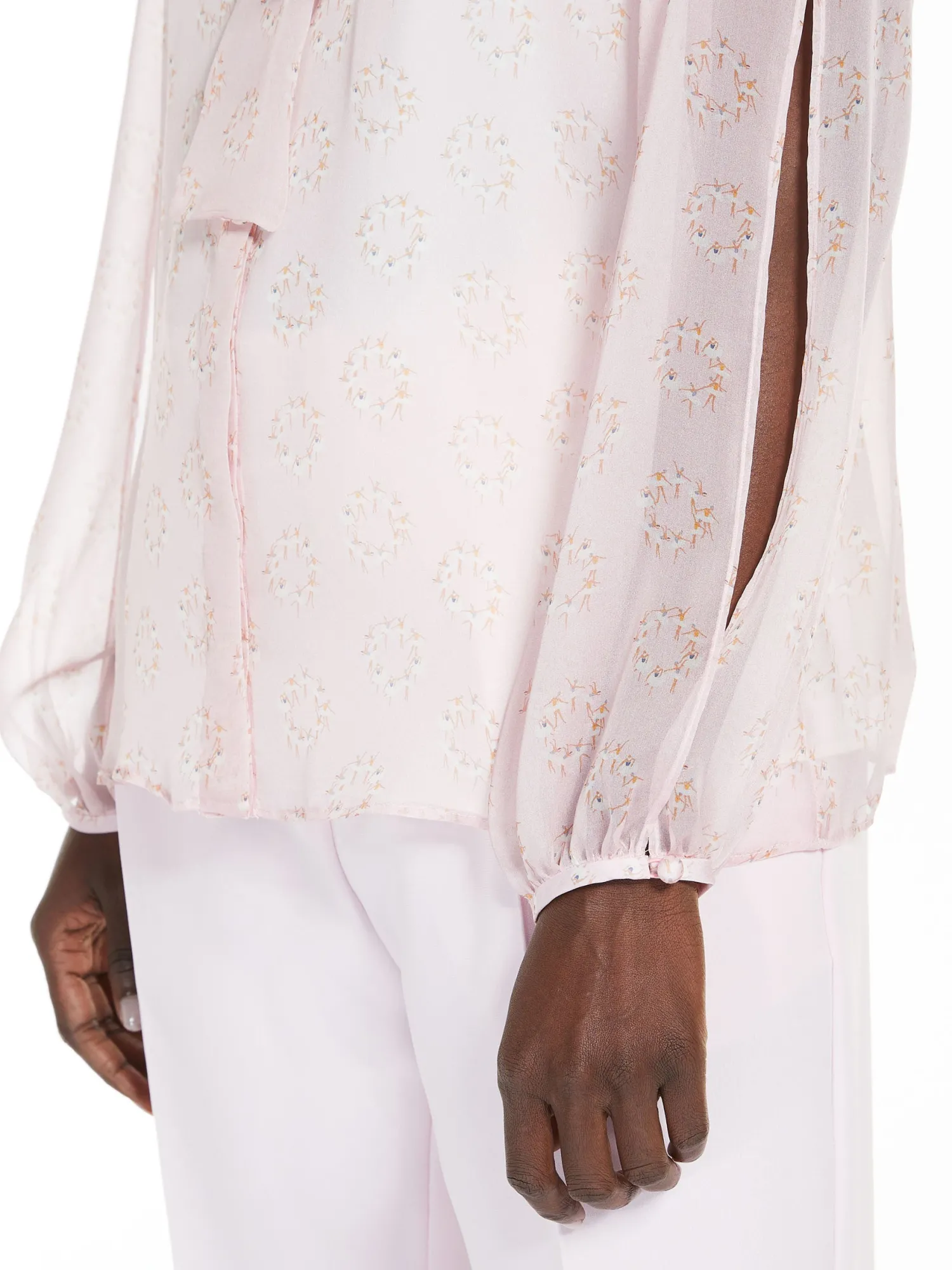 Sale Blusa con Fiocco in Seta Stampata / Rosa Donna Camicie