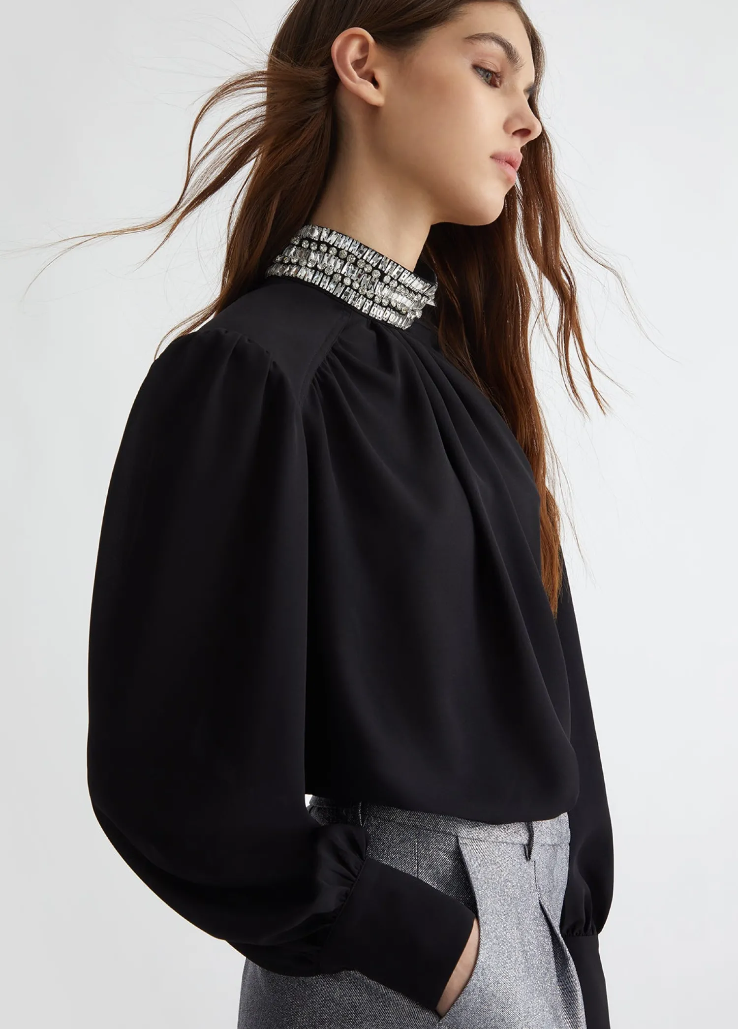 Clearance Blusa in Georgette con Strass / Donna Bluse
