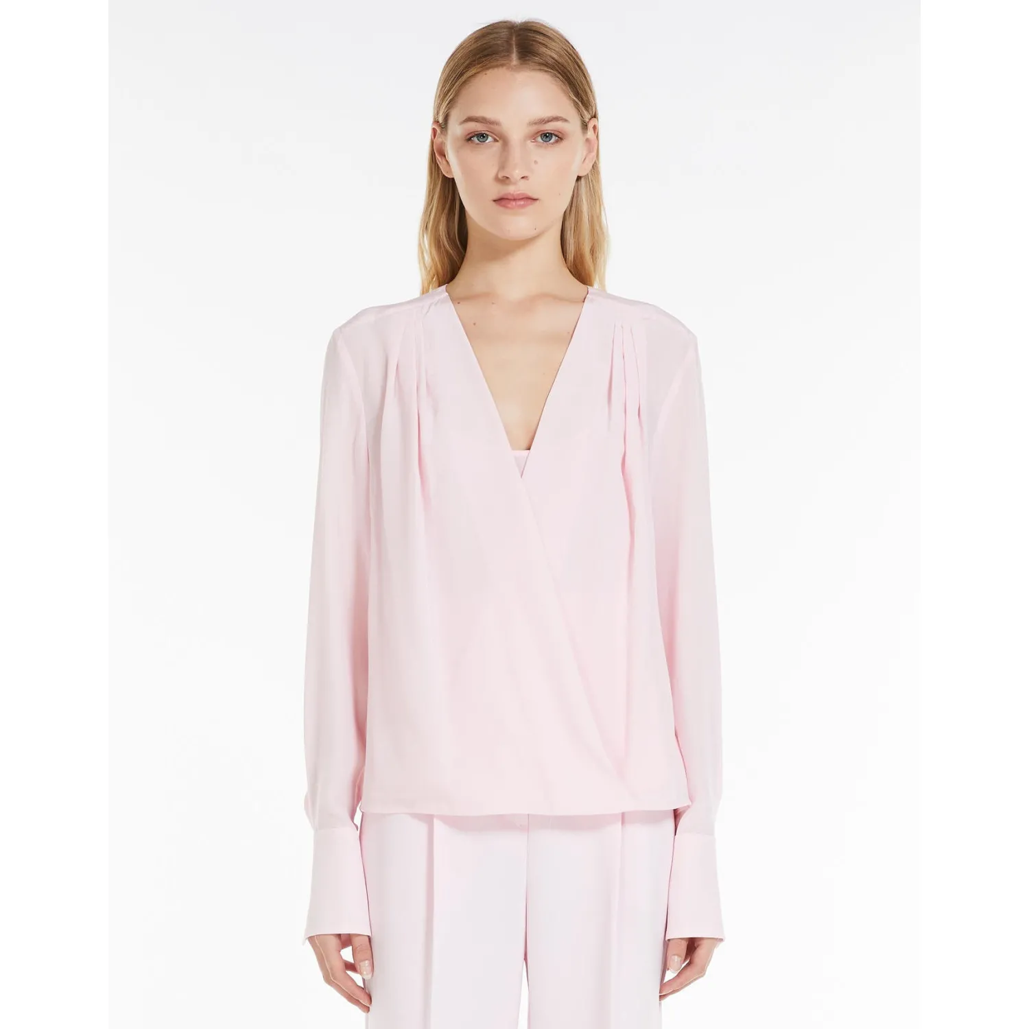 New Blusa Incrociata in Crepe de Chine / Rosa Donna Camicie
