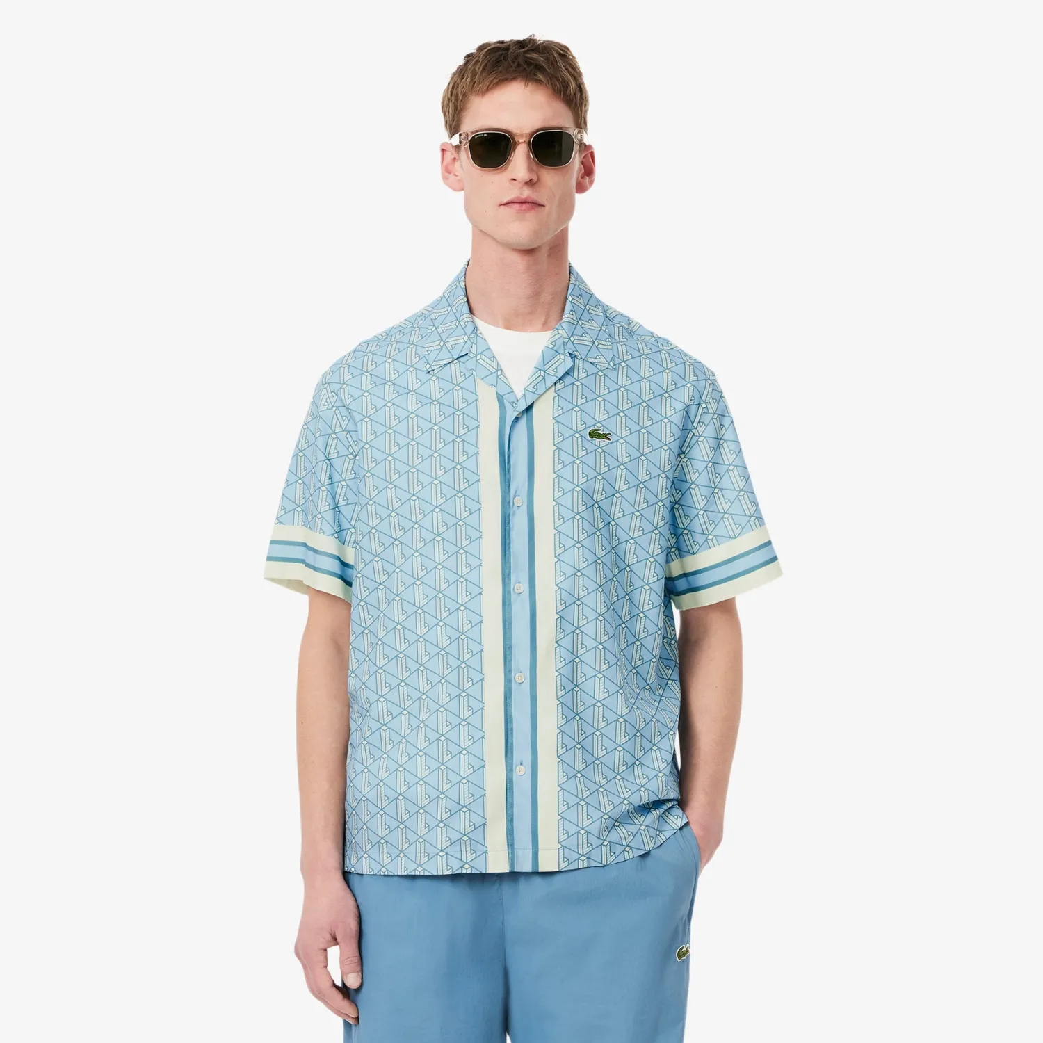 Best Camicia a Mezze Maniche con Stampa Monogramma / Uomo Camicie