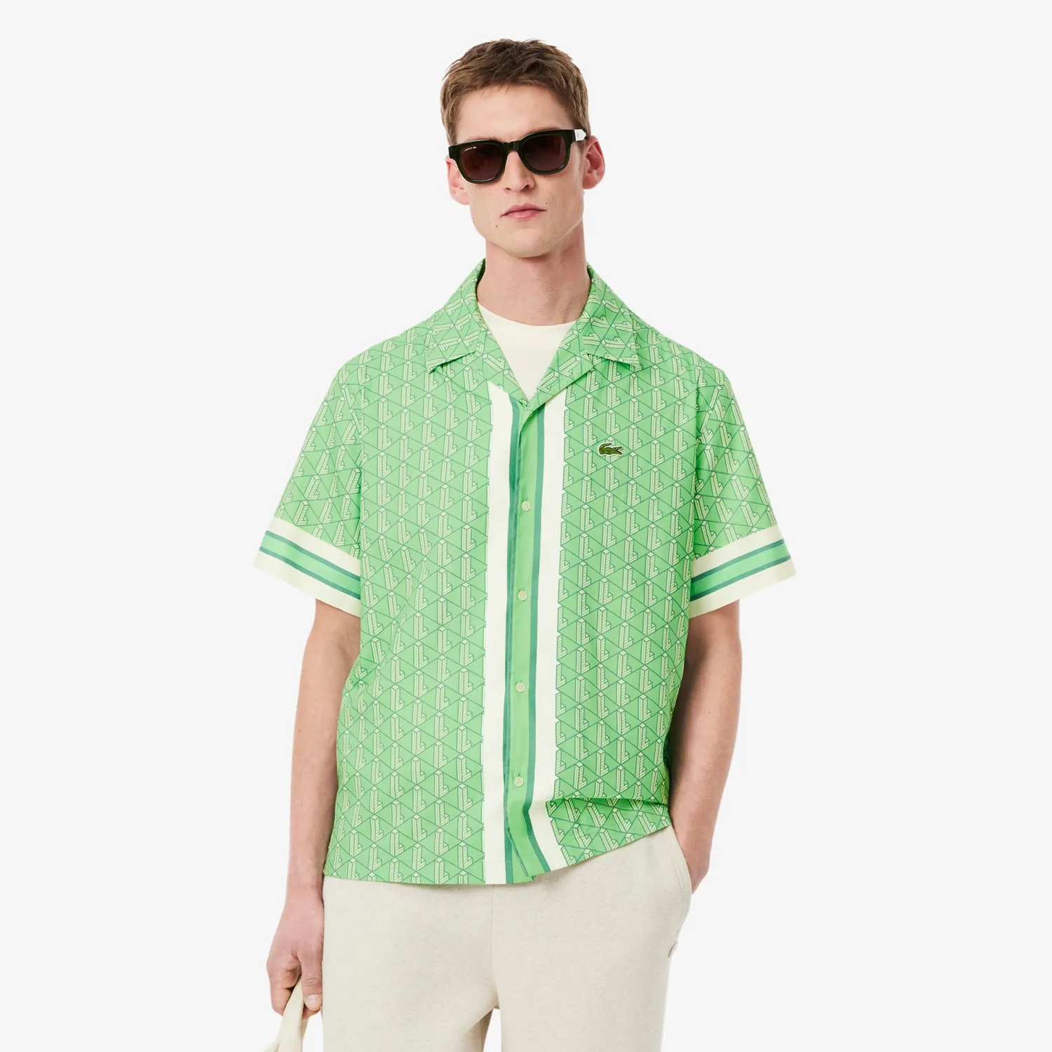 Camicia a Mezze Maniche con Stampa Monogramma / Uomo Camicie