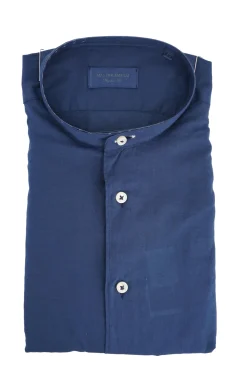 Sale Camicia con Collo alla Coreana in Mussola di Cotone / Blu Uomo Camicie