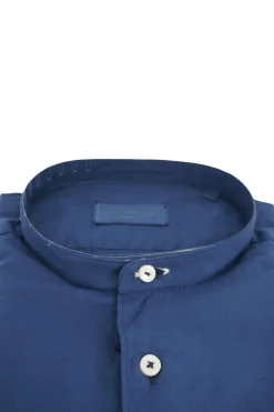 Sale Camicia con Collo alla Coreana in Mussola di Cotone / Blu Uomo Camicie