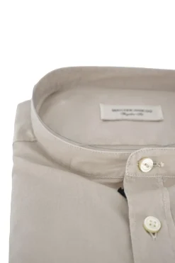 Hot Camicia in Cotone con Collo alla Coreana / Beige Uomo Camicie