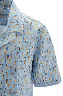 Clearance Camicia in Cotone Mezze Maniche con Fantasia / Celeste Uomo Camicie