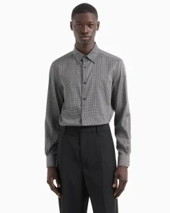 Clearance Camicia in Cotone Stretch con Pattern Stampato / Uomo Camicie