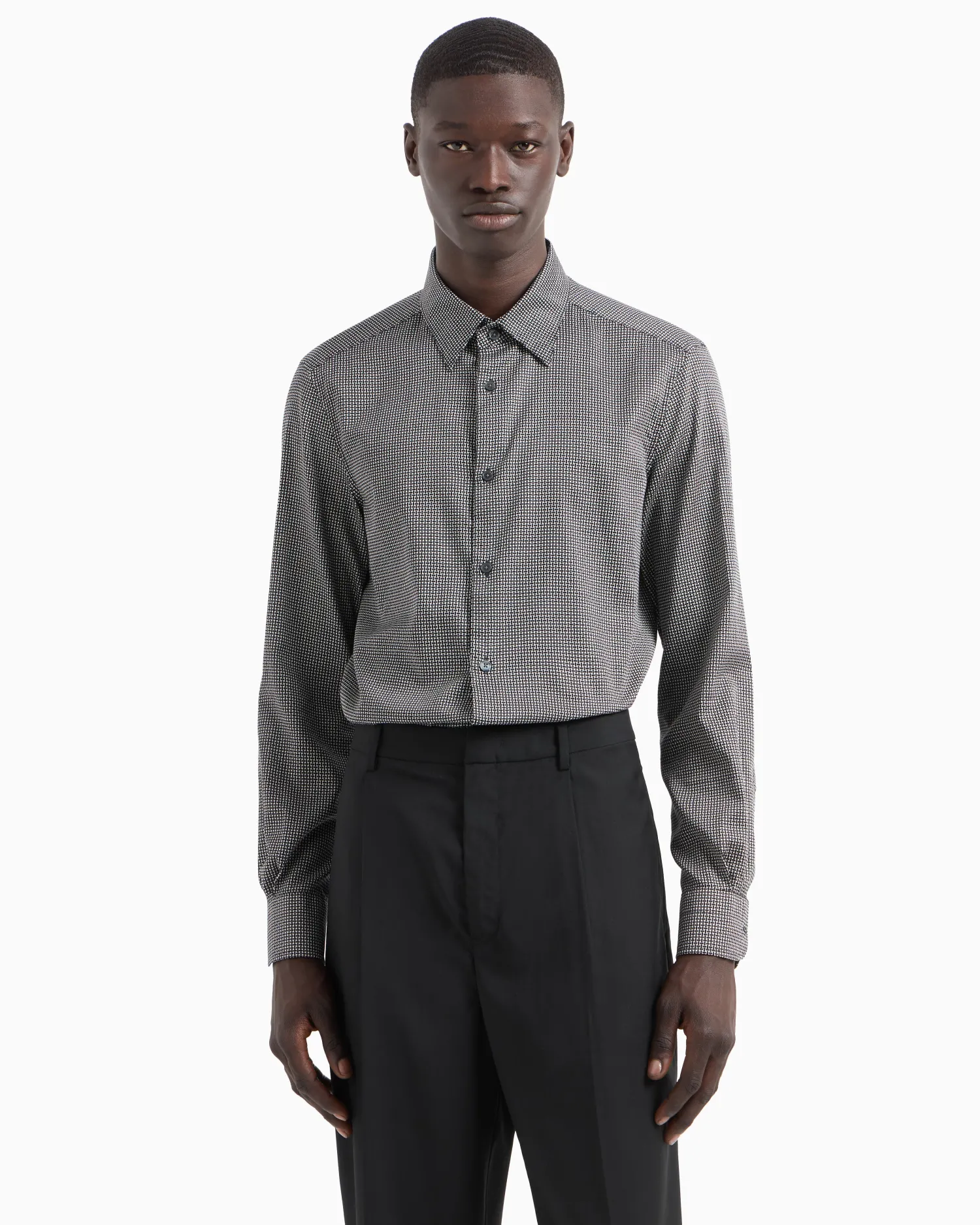 Clearance Camicia in Cotone Stretch con Pattern Stampato / Uomo Camicie