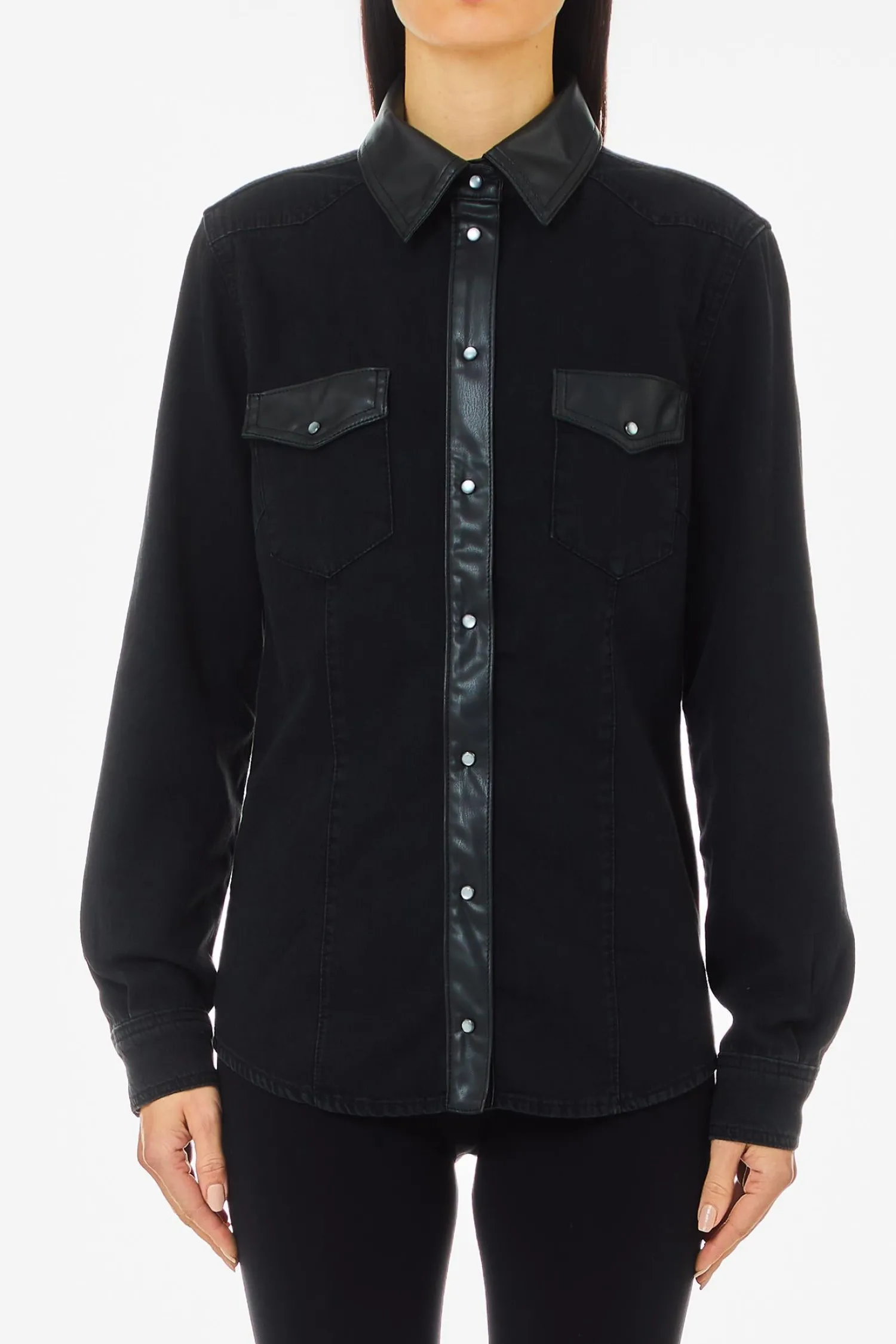 Outlet Camicia in Denim con Bottoni a Pressione / Donna Camicie