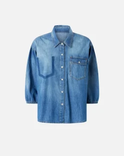 New Camicia in Denim con Maniche a Tre Quarti / Donna Denim|Camicie