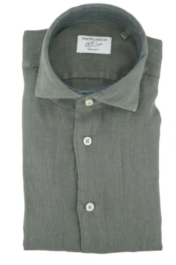 New Camicia in Lino con Chiusura Polo / Uomo Camicie