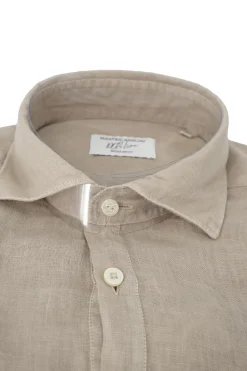 New Camicia in Lino con Chiusura Polo / Beige Uomo Camicie
