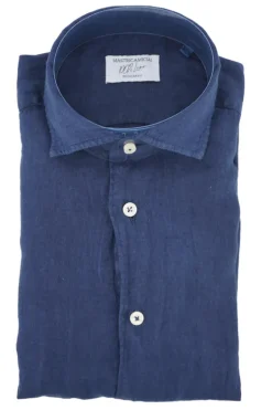 Online Camicia in Lino con Chiusura Polo / Blu Uomo Camicie