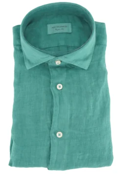 Clearance Camicia in Lino con Collo Morbido / Verde Uomo Camicie