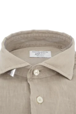 Sale Camicia in Lino con Collo Morbido / Beige Uomo Camicie