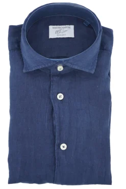 Camicia in Lino con Collo Morbido / Blu Uomo Camicie