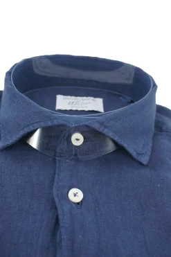 Camicia in Lino con Collo Morbido / Blu Uomo Camicie