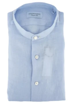 Camicia in Lino con Collo alla Coreana / Azzurro Uomo Camicie
