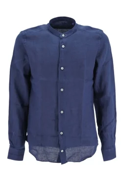New Camicia in Lino con Collo Coreano Mastricamiciai / Blu Uomo Camicie
