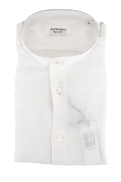 Best Camicia in Lino con Collo alla Coreana / Bianco Uomo Camicie