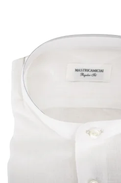 Best Camicia in Lino con Collo alla Coreana / Bianco Uomo Camicie