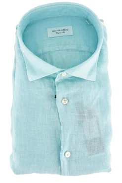 Camicia in Lino con Collo Morbido / Celeste Uomo Camicie