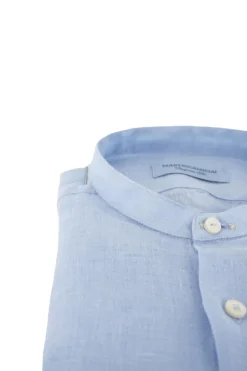 Clearance Camicia in Lino con Collo alla Coreana / Azzurro Uomo Camicie