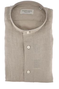 Best Camicia in Lino con Collo alla Coreana / Beige Uomo Camicie