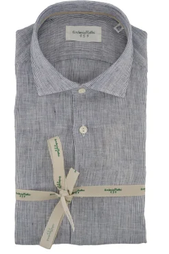 Best Camicia in Lino con Fantasia a Righe / Uomo Camicie