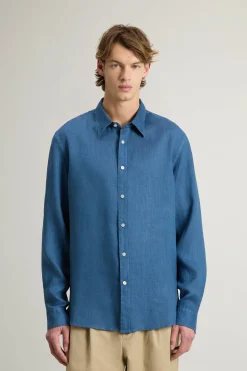 Online Camicia in Puro Lino / Celeste Uomo Camicie