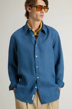 Online Camicia in Puro Lino / Celeste Uomo Camicie