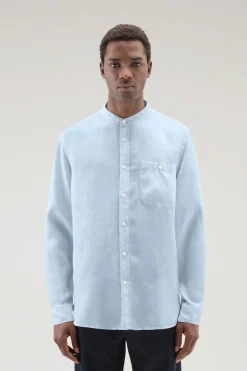 Camicia in Puro Lino con Colletto alla Coreana / Uomo Camicie