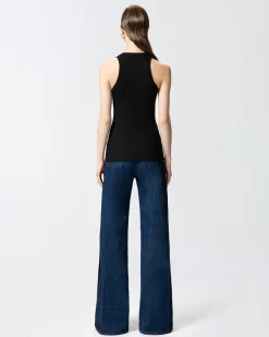 Online Canotta in Maglia a Costine con Logo / Donna Top
