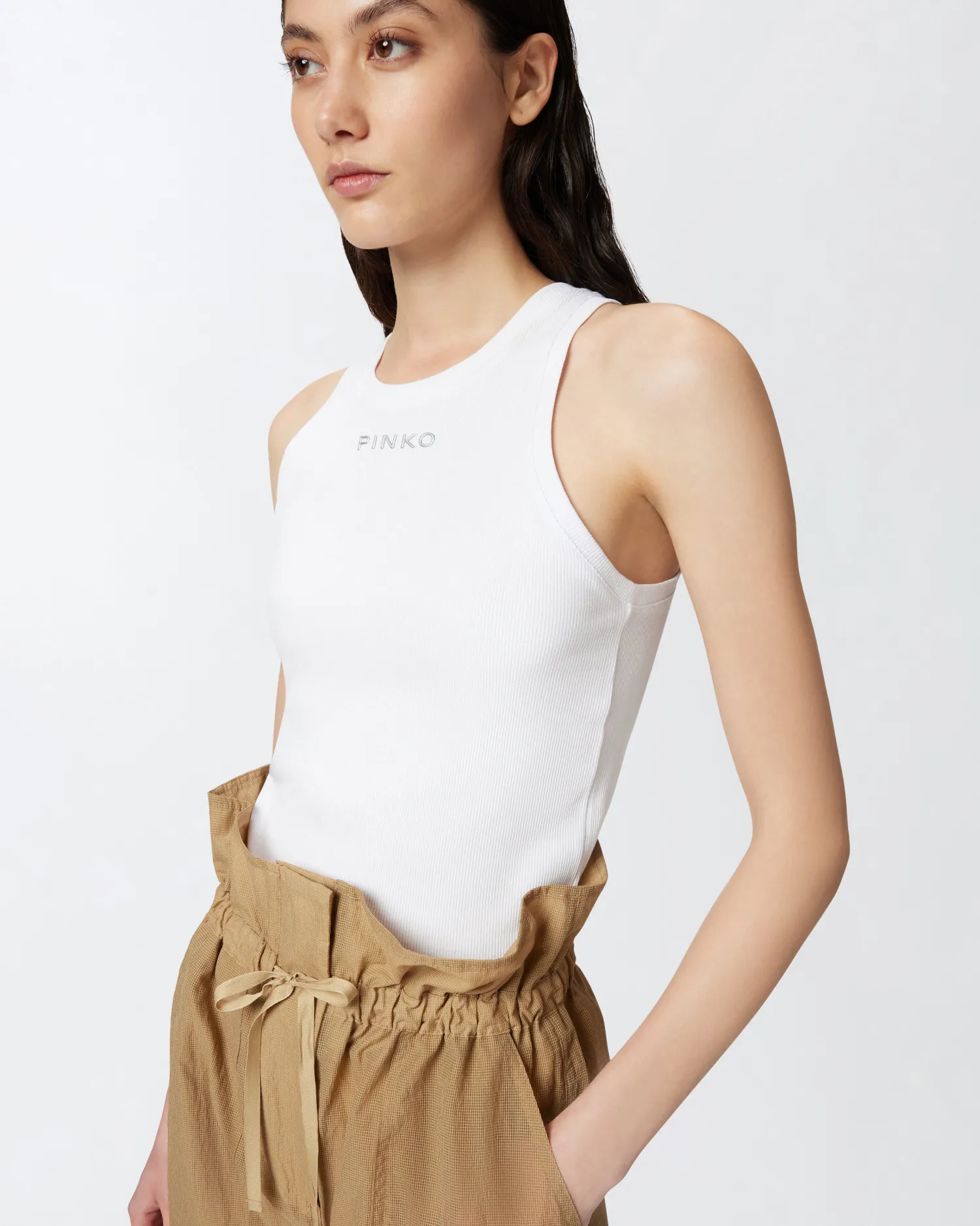 Best Canotta in Maglia a Costine con Logo / Donna Top