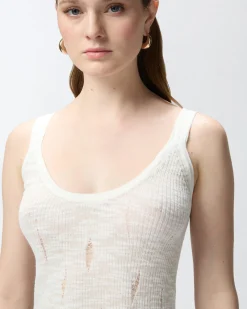Outlet Canotta Leggera a Costine con Strappi / Donna Top