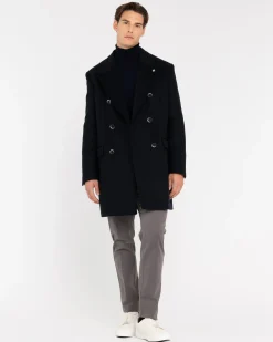 Outlet Cappotto Doppiopetto in Misto Lana / Blu Uomo Cappotti
