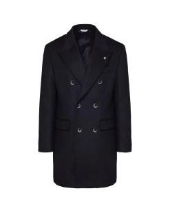 Outlet Cappotto Doppiopetto in Misto Lana / Blu Uomo Cappotti